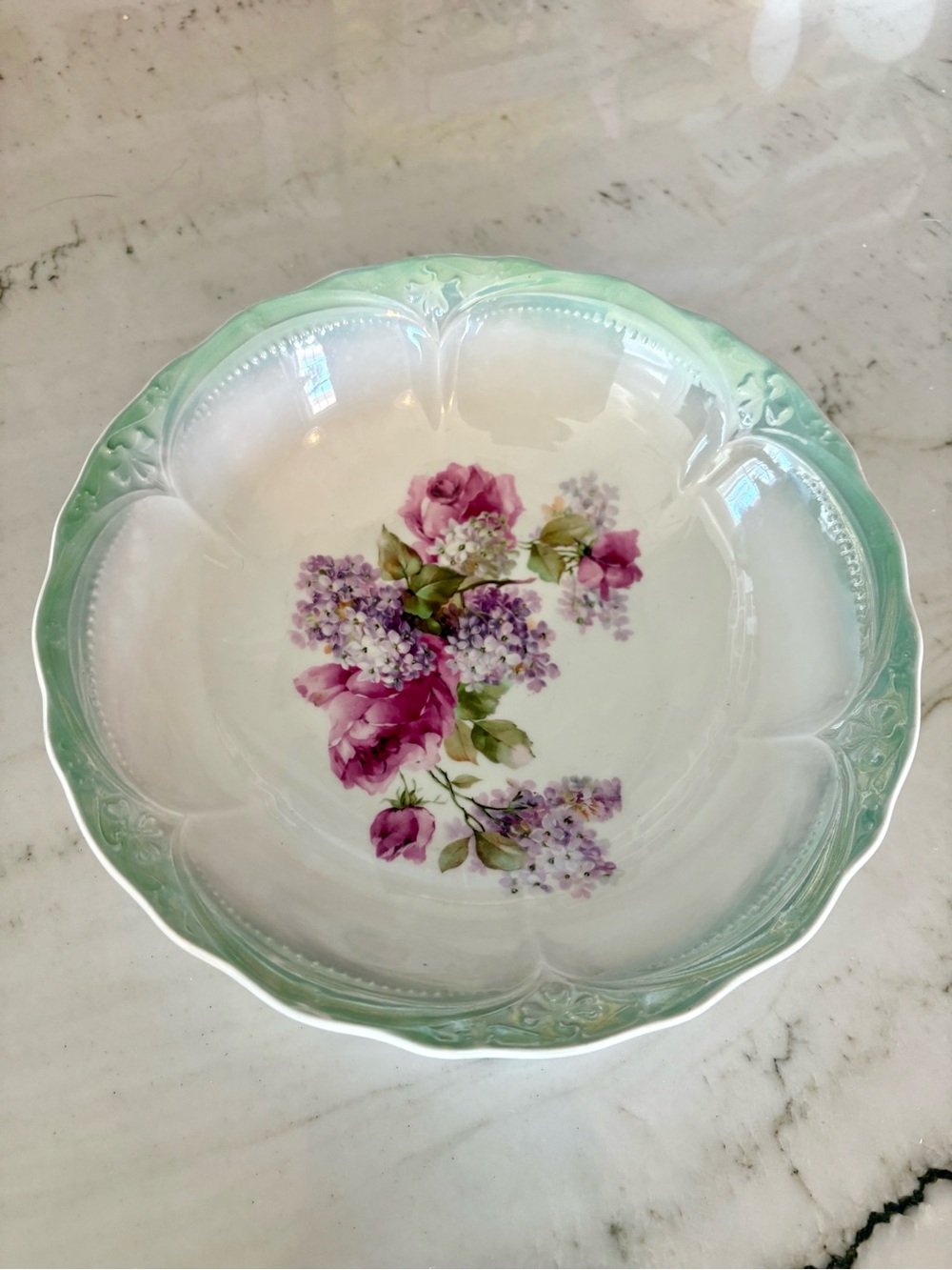 Vintage OG Floral Serving Bowl in Mint Green and Pink